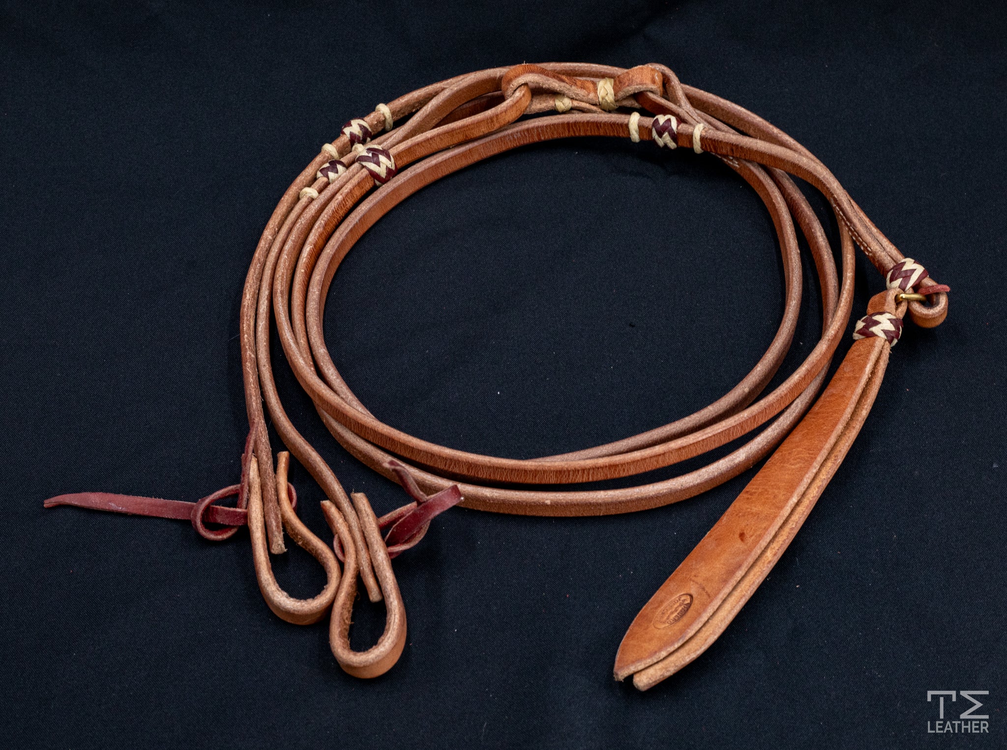 100" Leather Work Romel Reins w/ Maroon Rawhide Accents