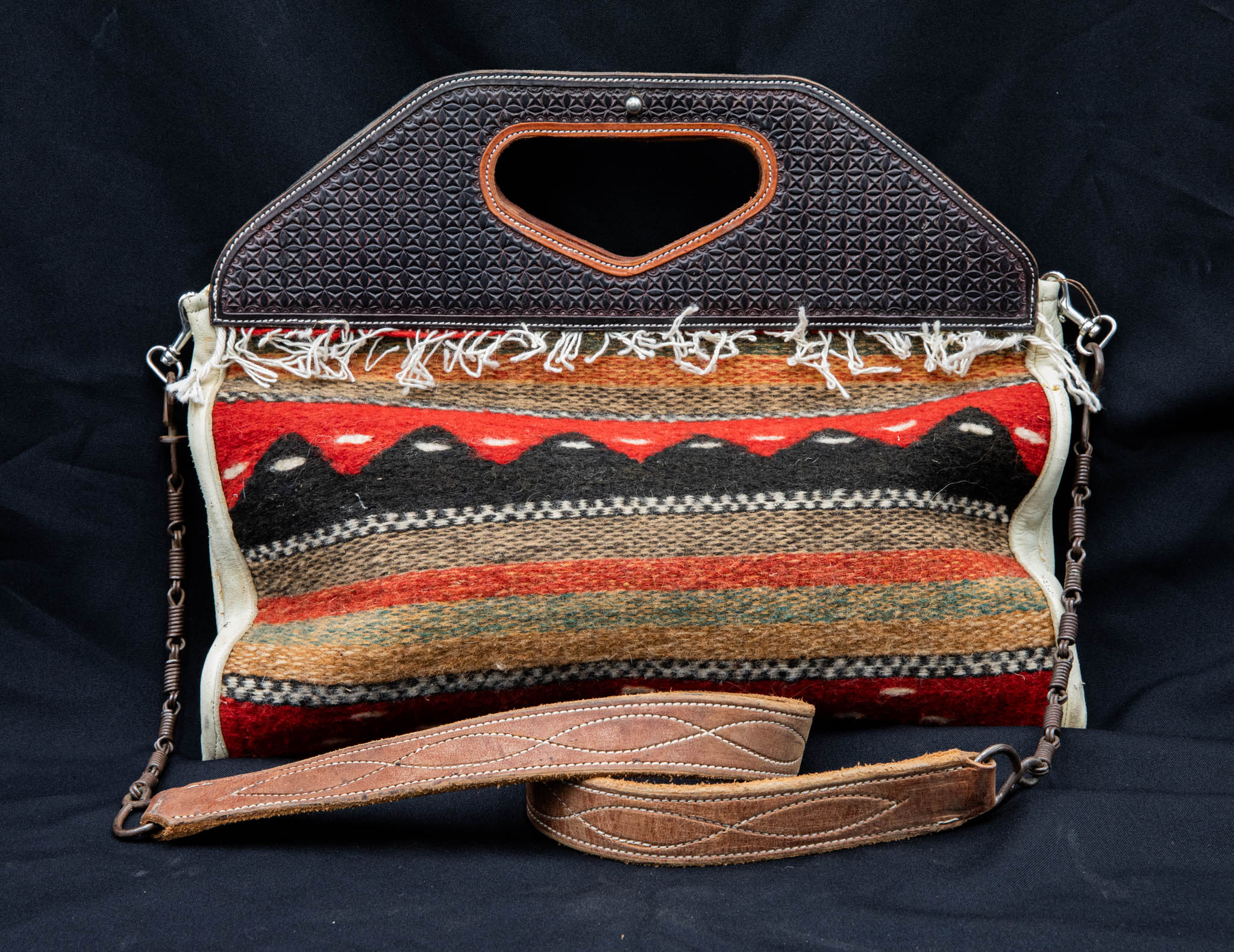 Navajo Blanket Purse w/ Geometric Handle & Rein Chain Strap