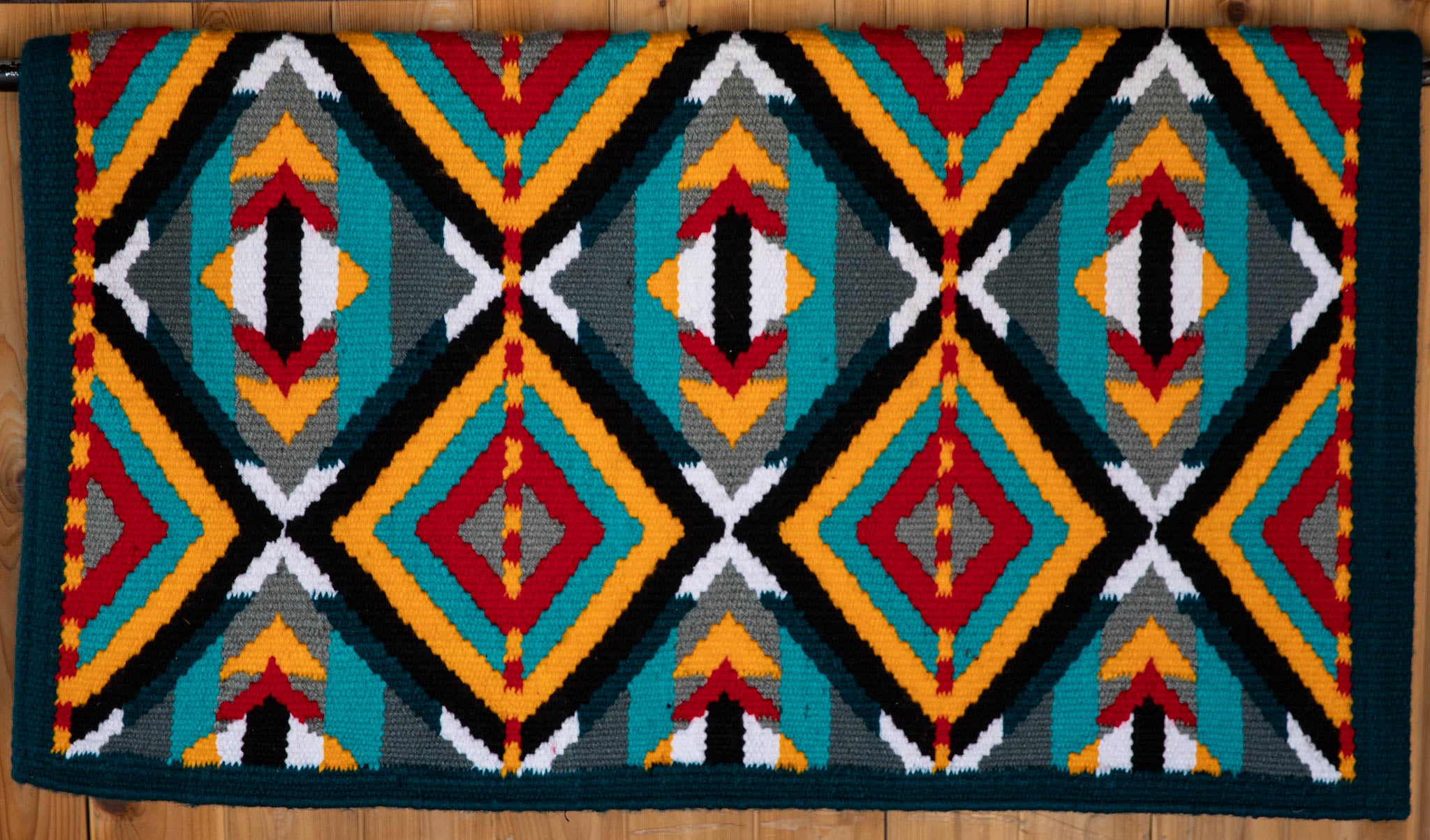Black, Gray, Dark & Light Teal, Yellow, Red w/ White Accents Flat Show Blanket