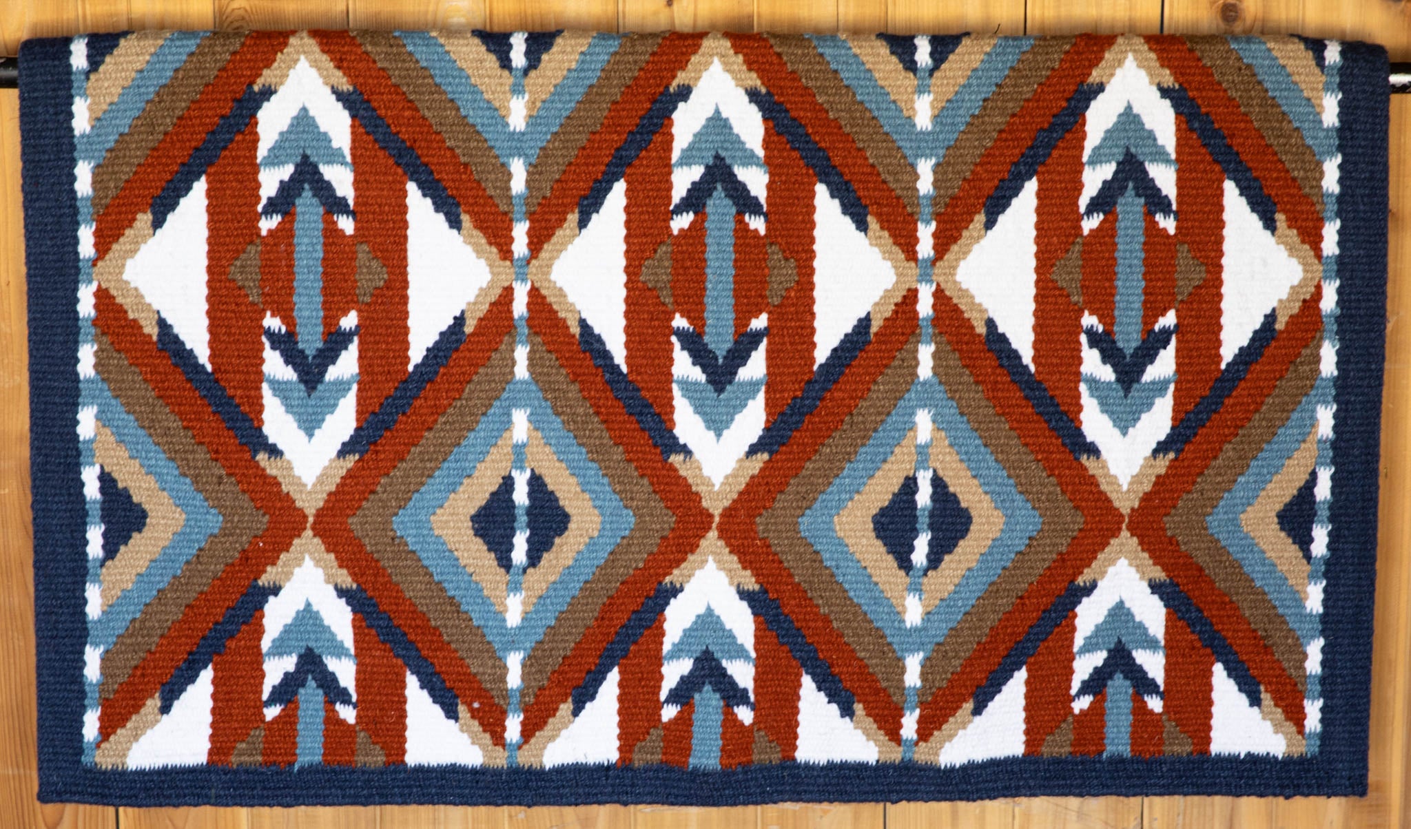 Navy Blue, Light Blue, Rust, Tans, w/ White Accents Flat Show Blankets
