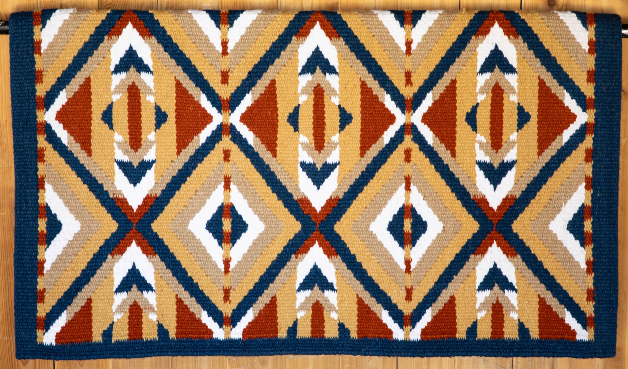 Tan, Rust, Navy Blue w/ White Accents Flat Show Blanket