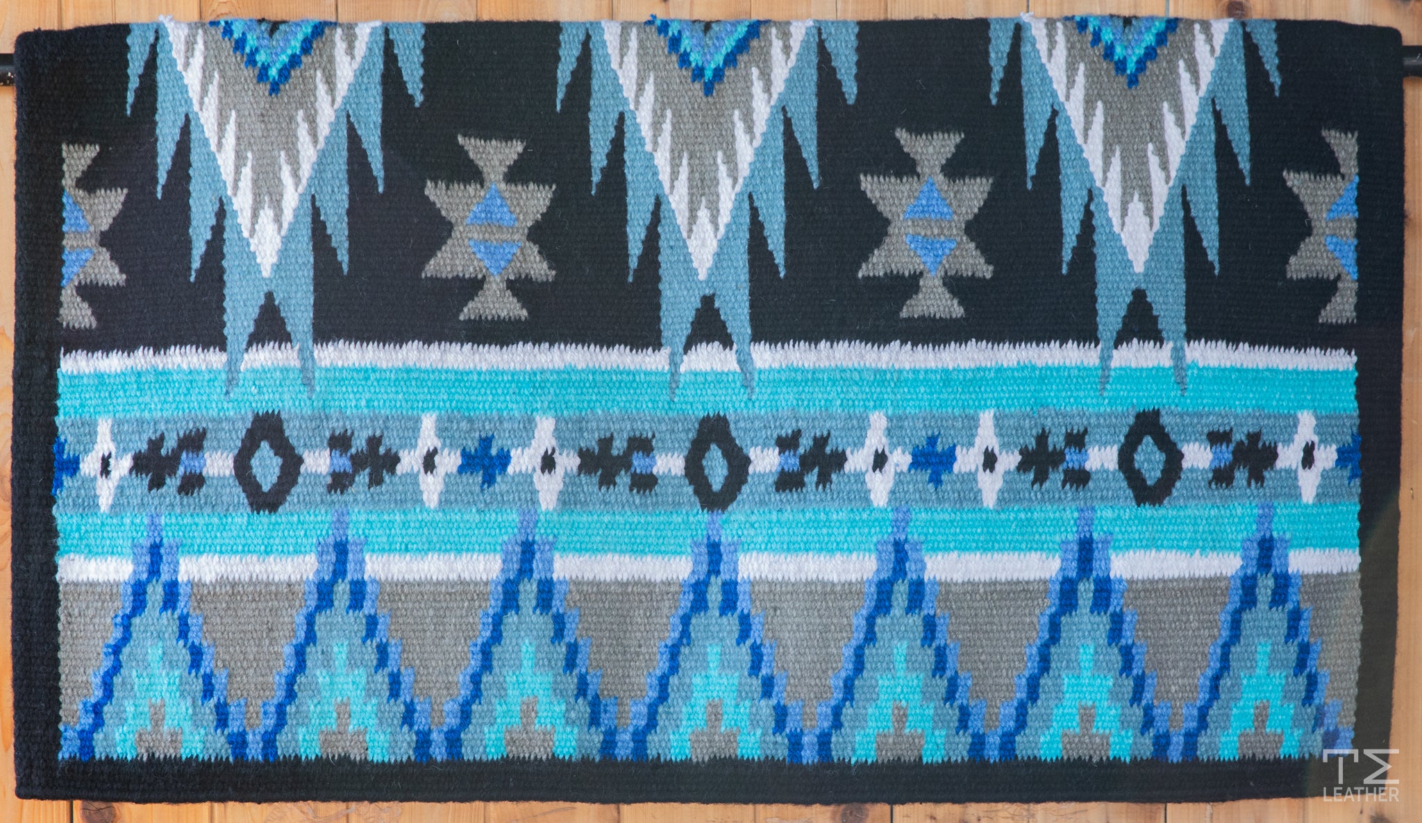 Black, Dark & Light Blues, Turquoise, Gray w/ White Accents Flat Show Blanket