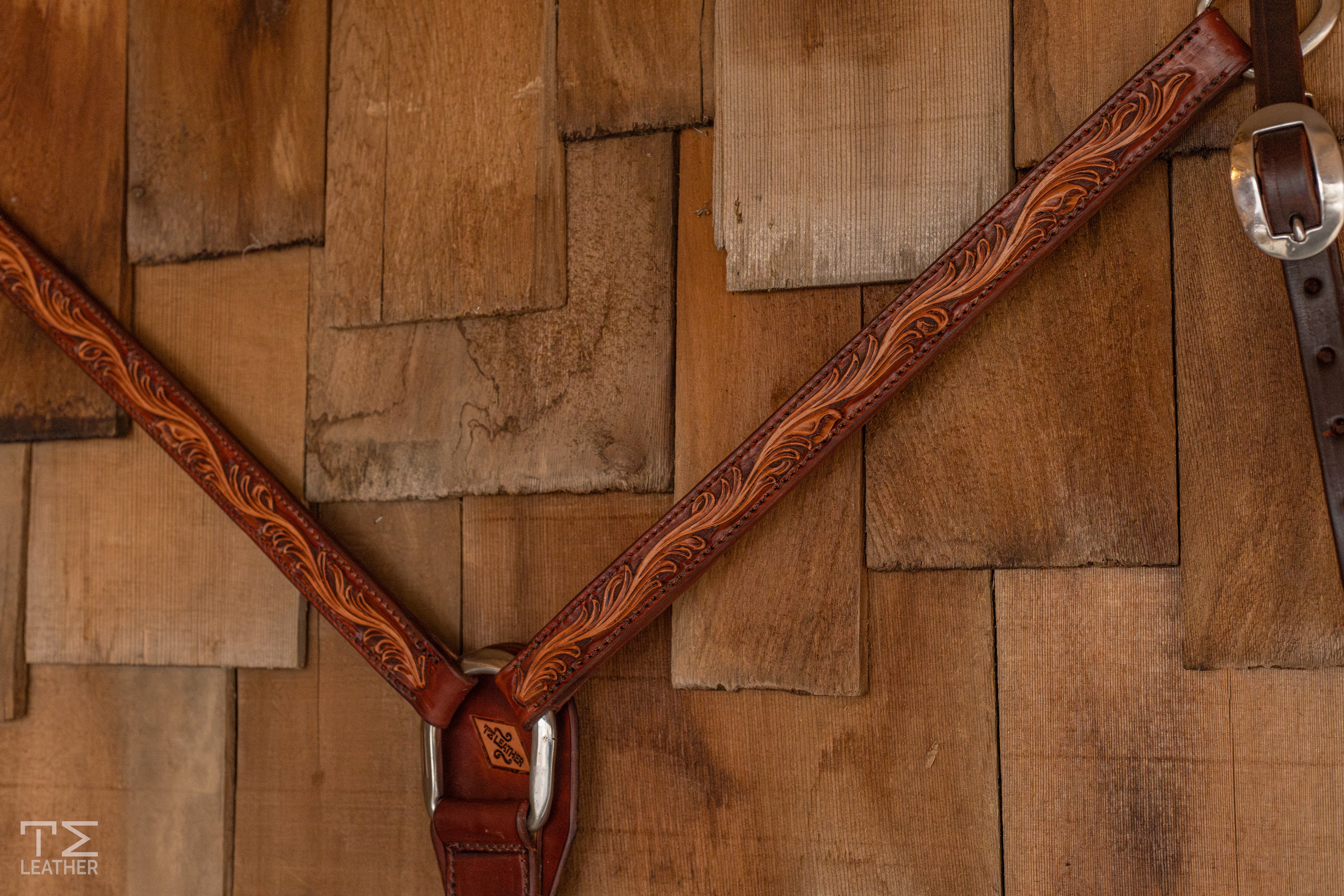 1” Breast Collar Mahogany & Saddle Tan Floral w/ Silver Hardware