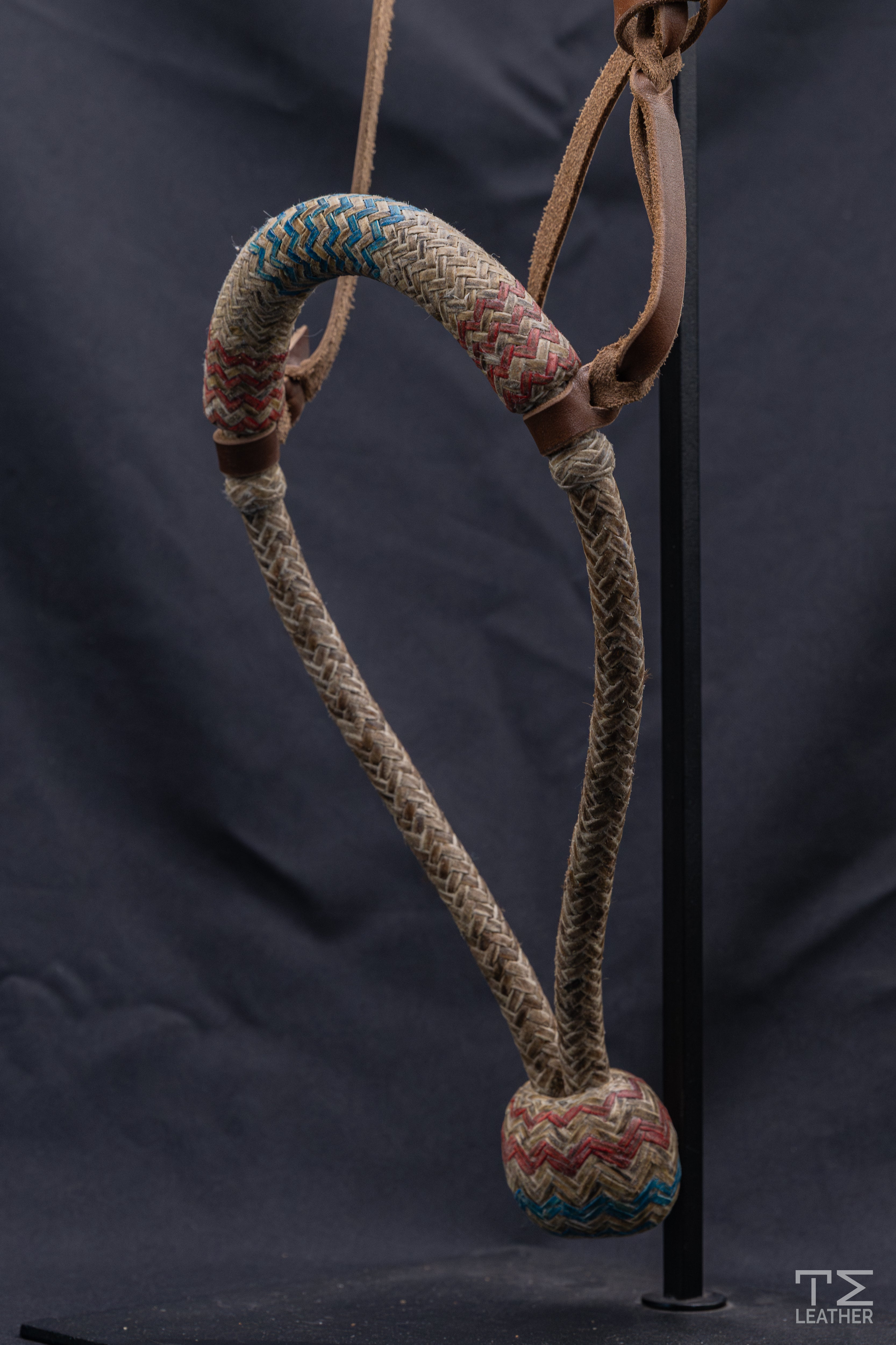 Larry Morgan 9/16" Natural, Red & Teal Bosal