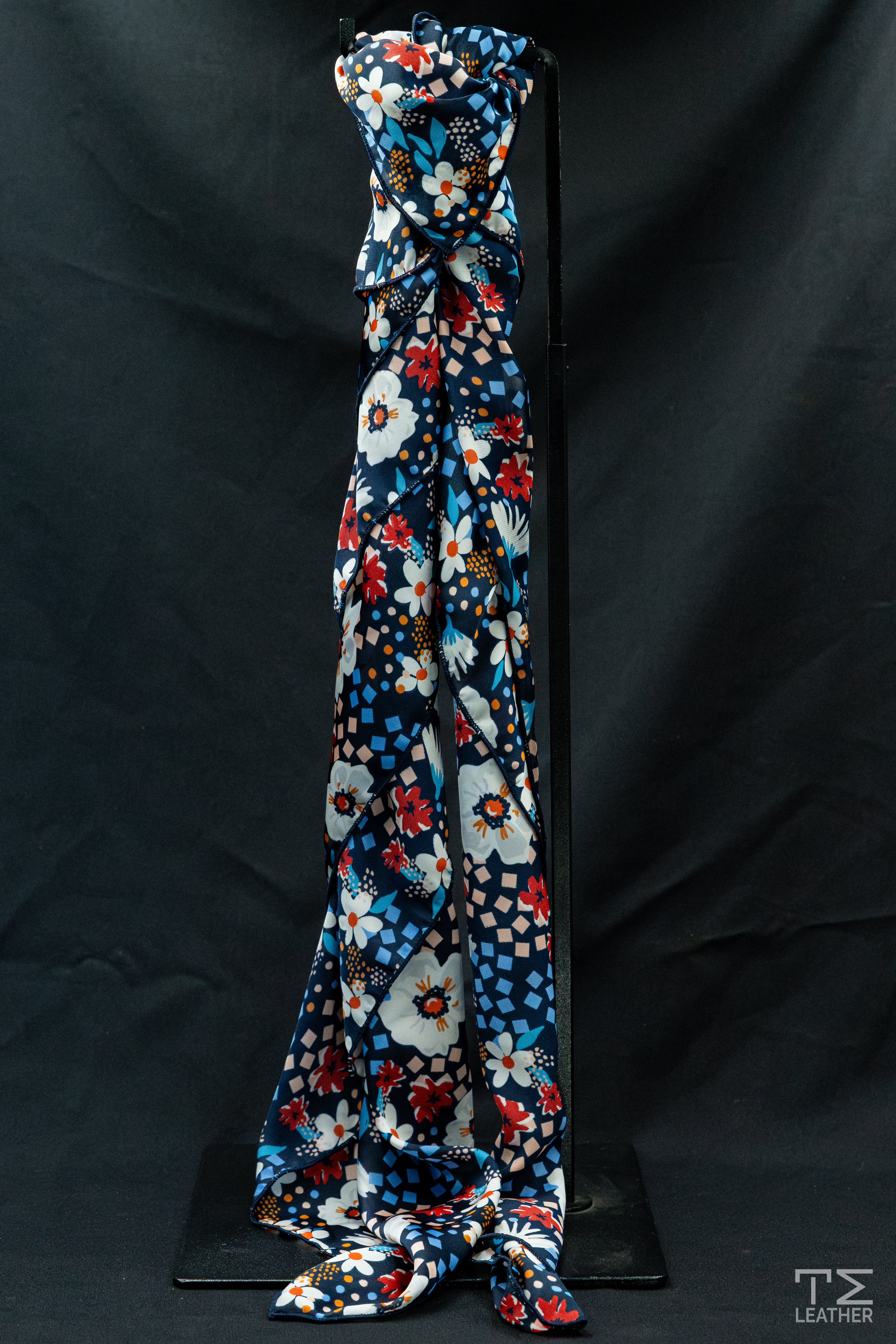 Navy Blue Floral Print Wild Rag