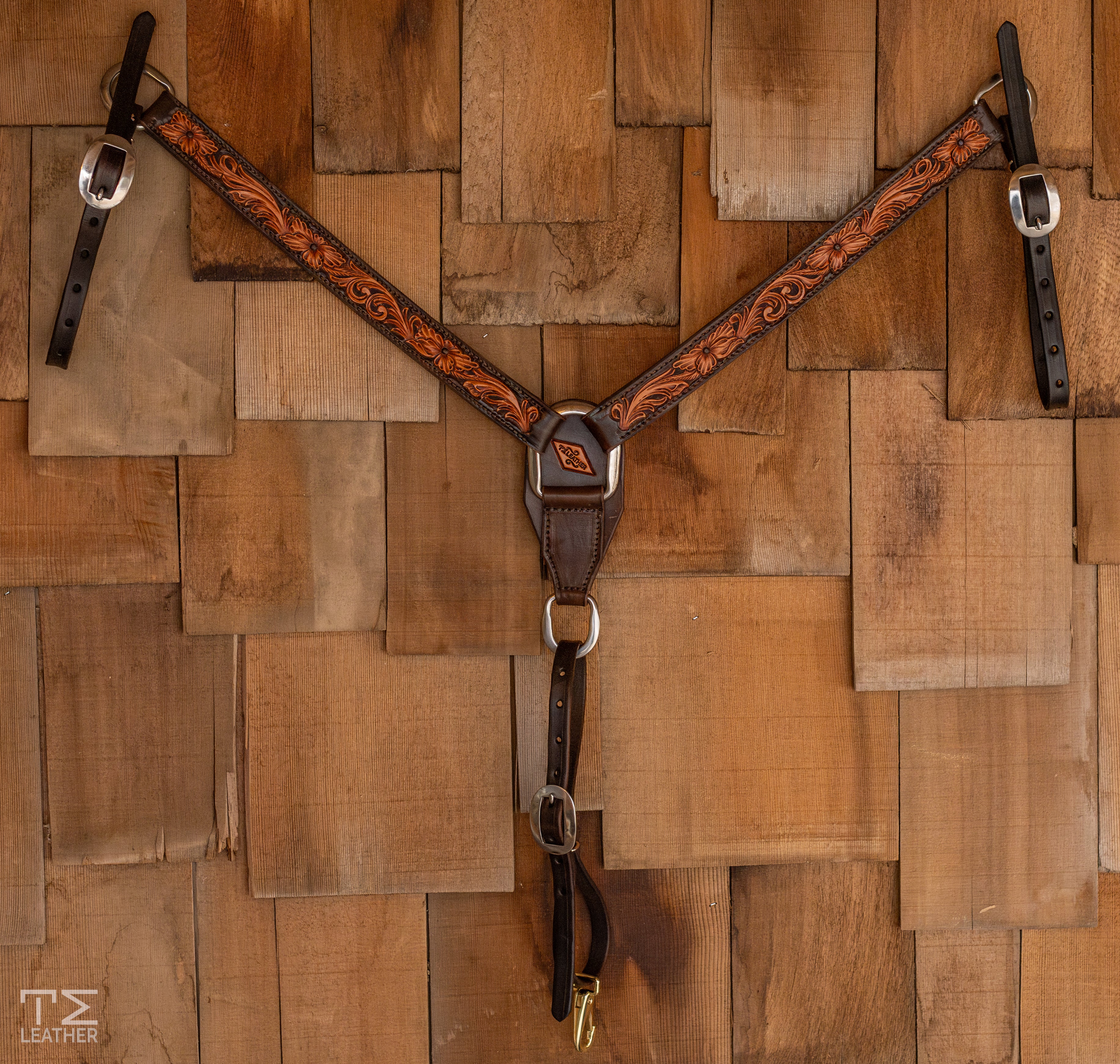 1” Breast Collar Chocolate & Light Brown Floral w/ Silver Hardware