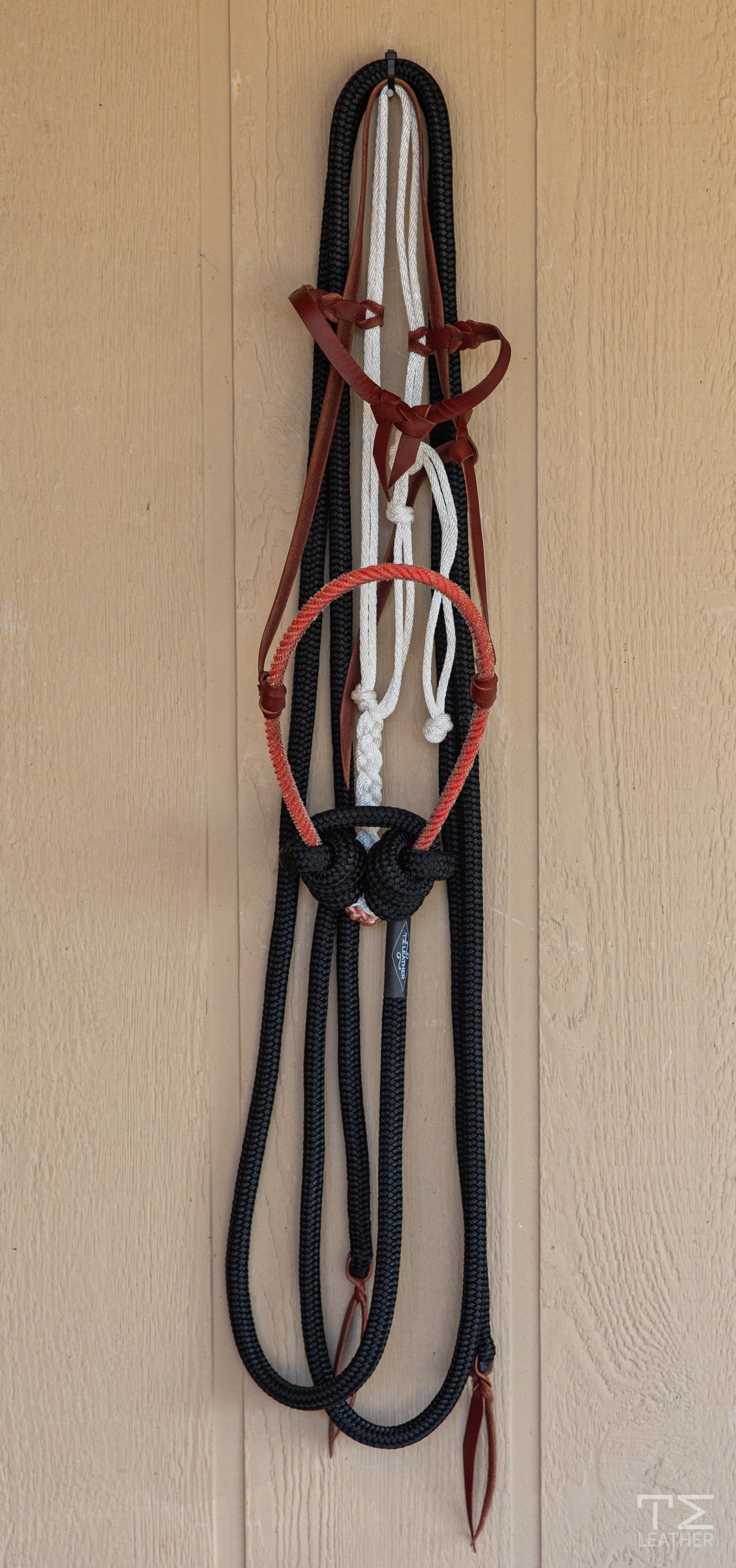 Loping Hackamore w/ Throat Latch Crimson & Black Split Reins