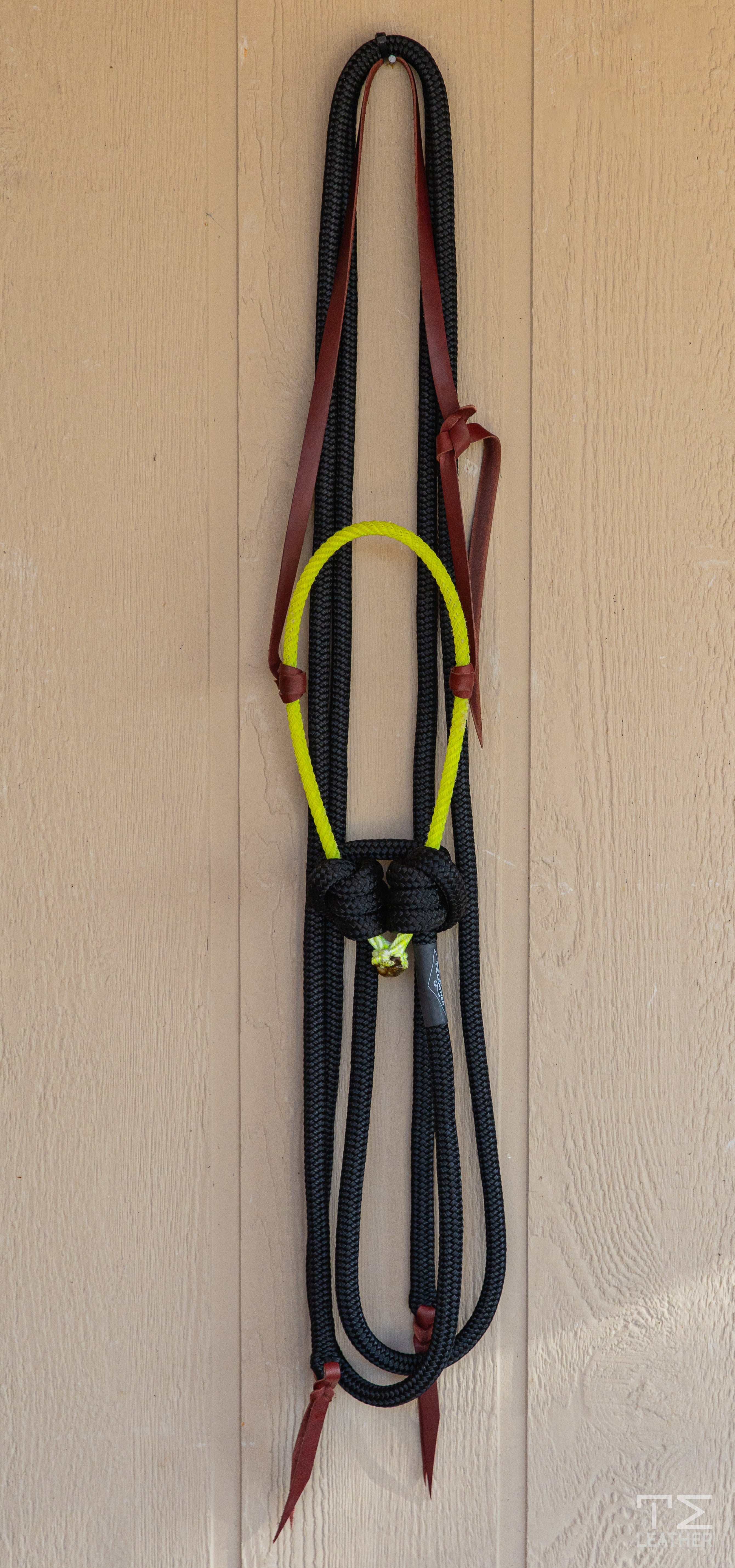 Loping Hackamore Neon Yellow & 5/8" Black Split Reins