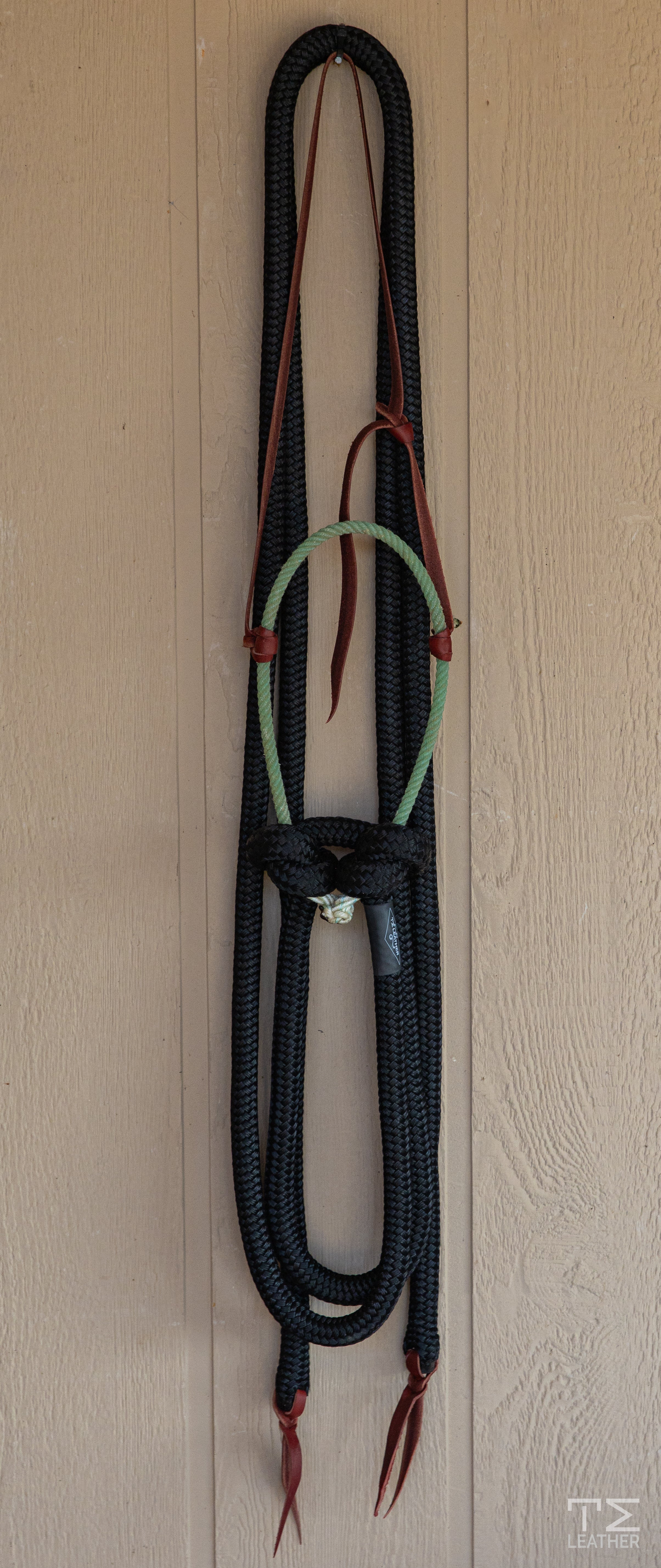 Loping Hackamore SeaFoam Green Nose w/ Black Split Reins