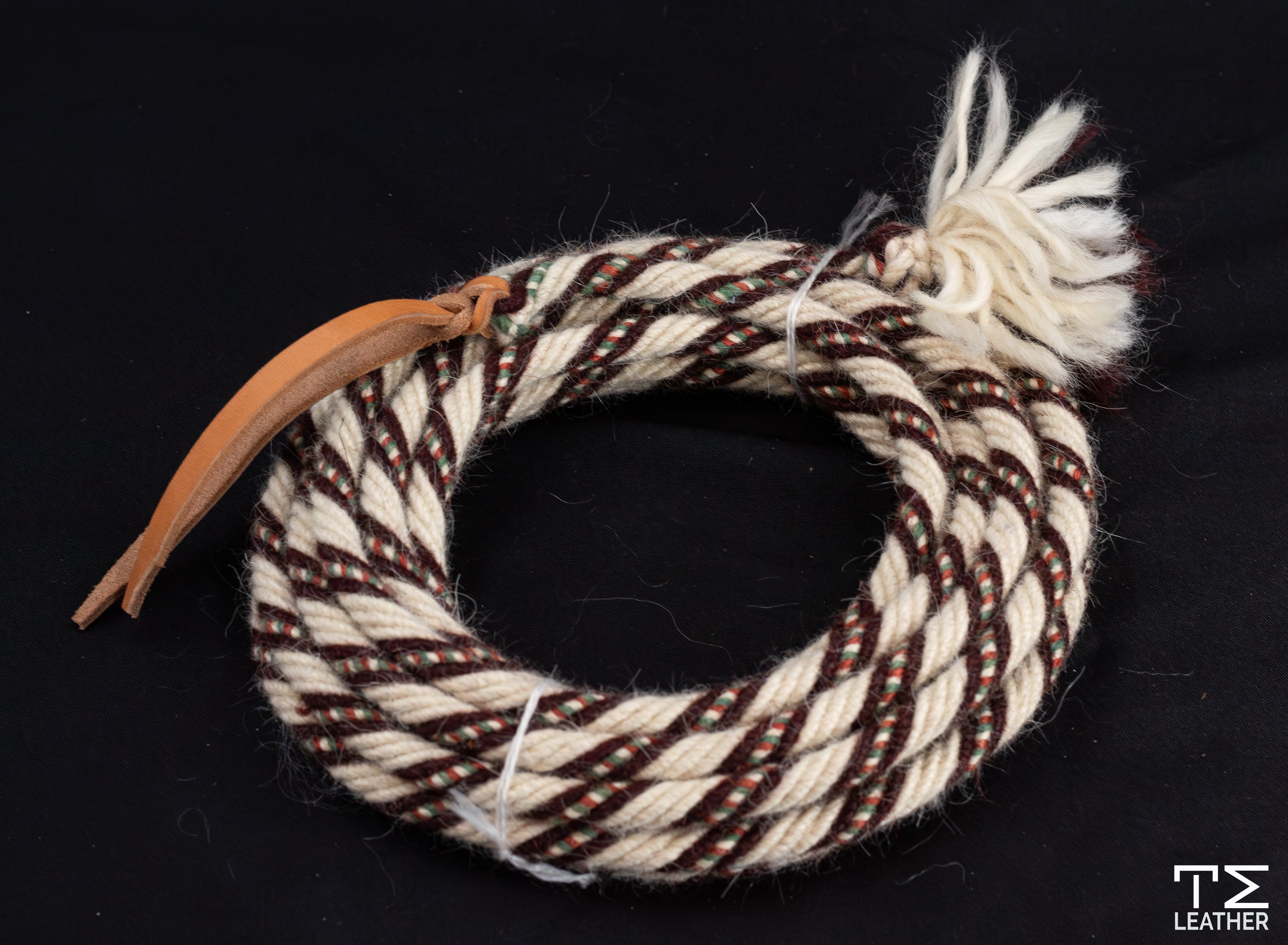5/8" White & Brown w/ Green & Rust Accents Mohair Mecate