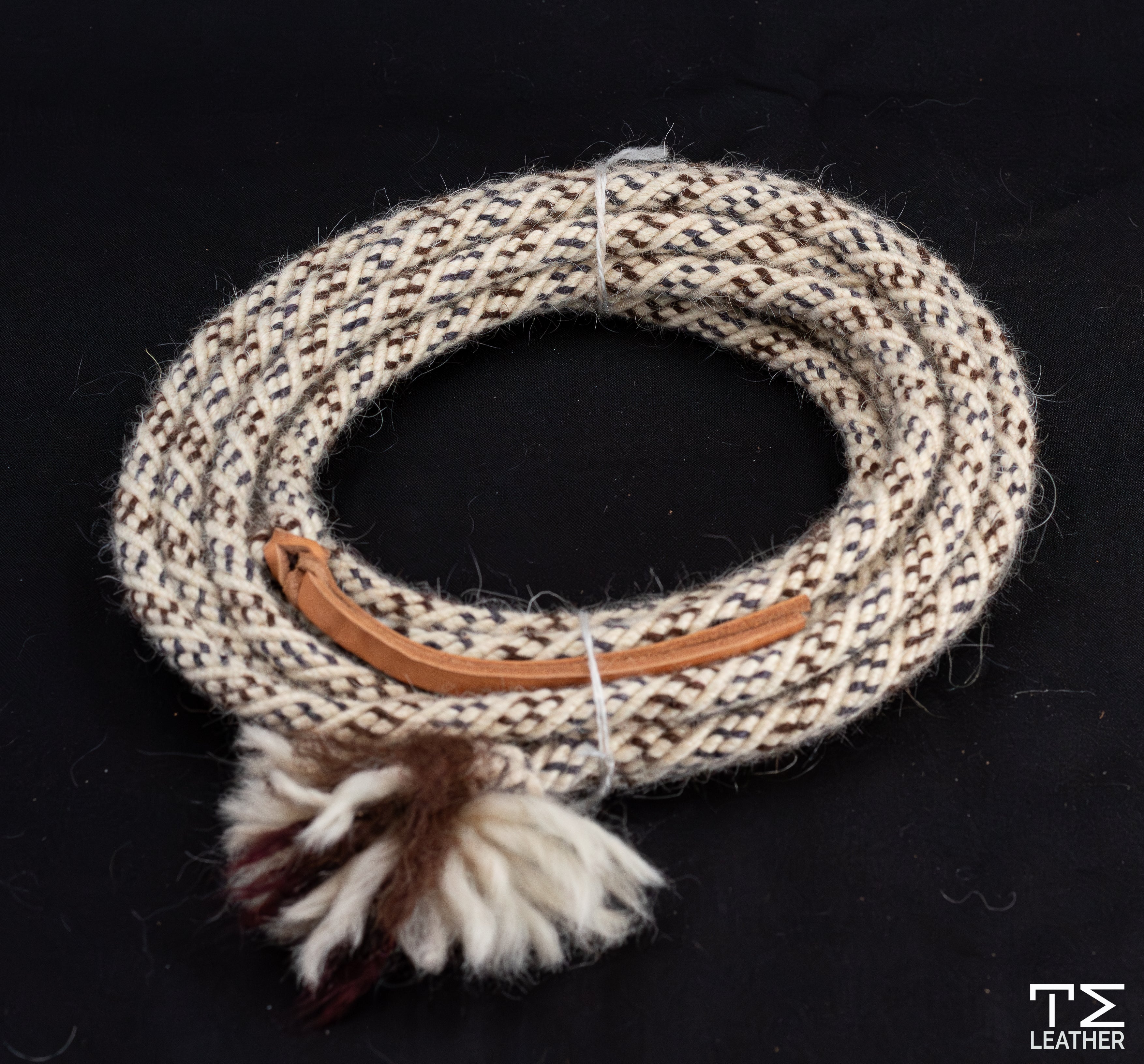 5/8" White w/ Brown & Gunmetal Accents Mohair Mecate