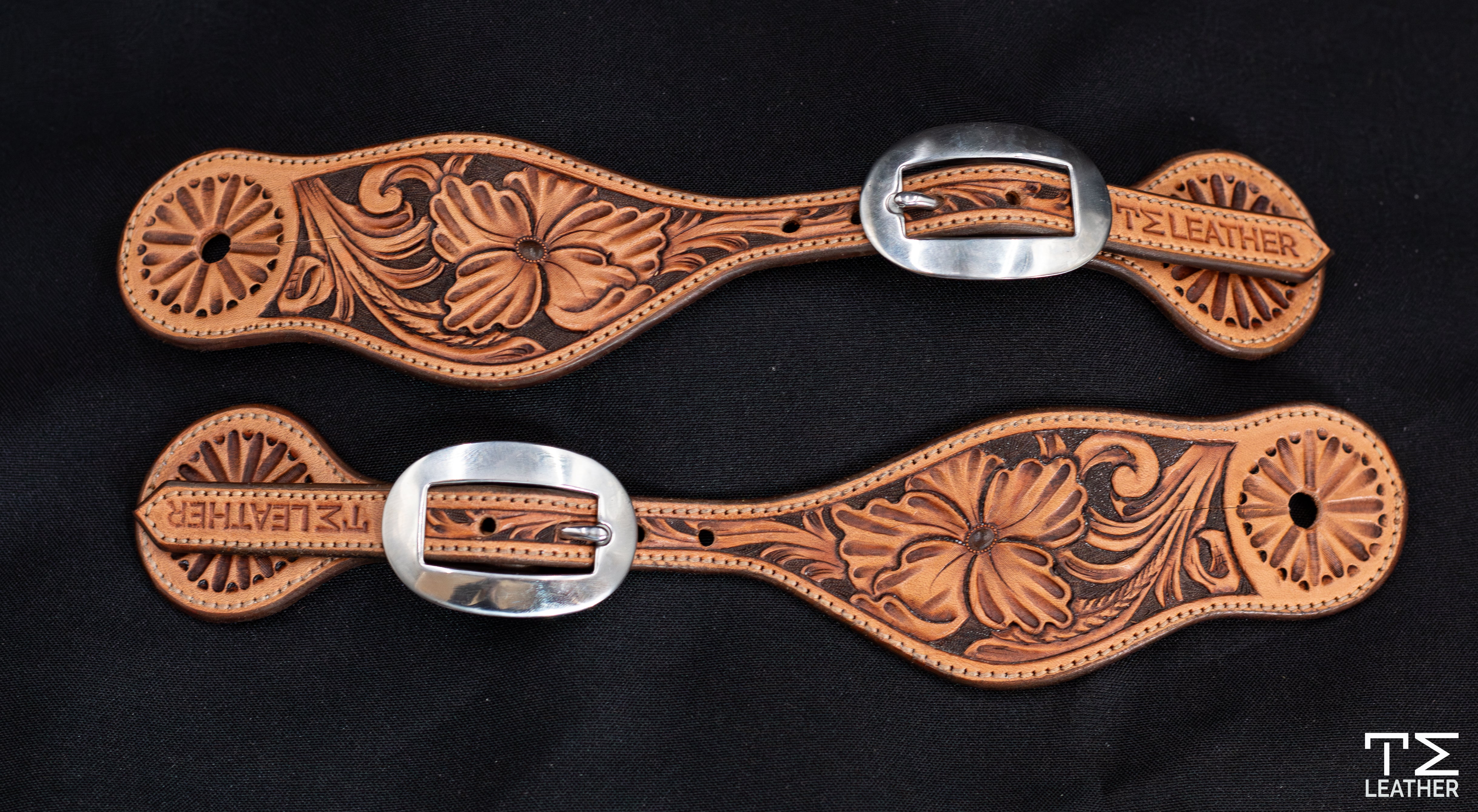 Saddle Tan and Chocolate Small Floral Spur Straps