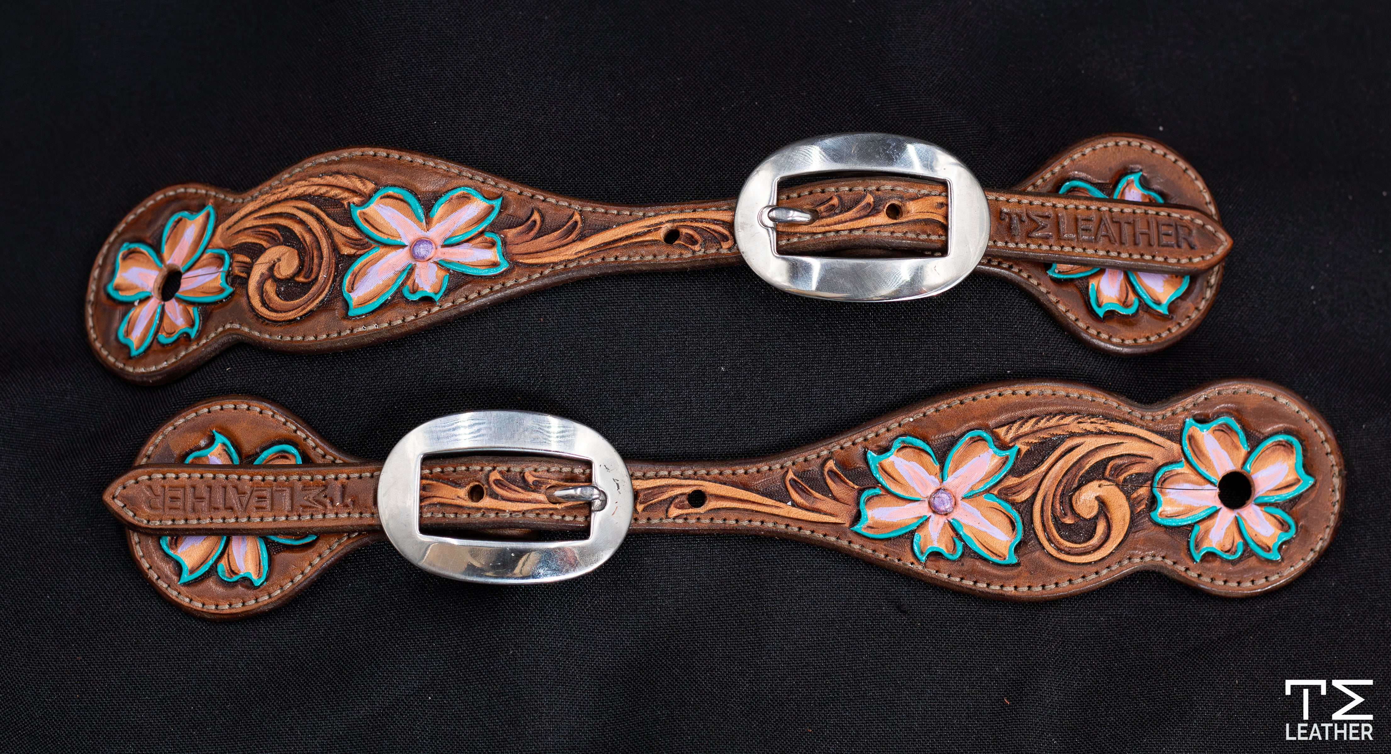 Brown & Light Brown w/ Colored Floral Small Spur Straps
