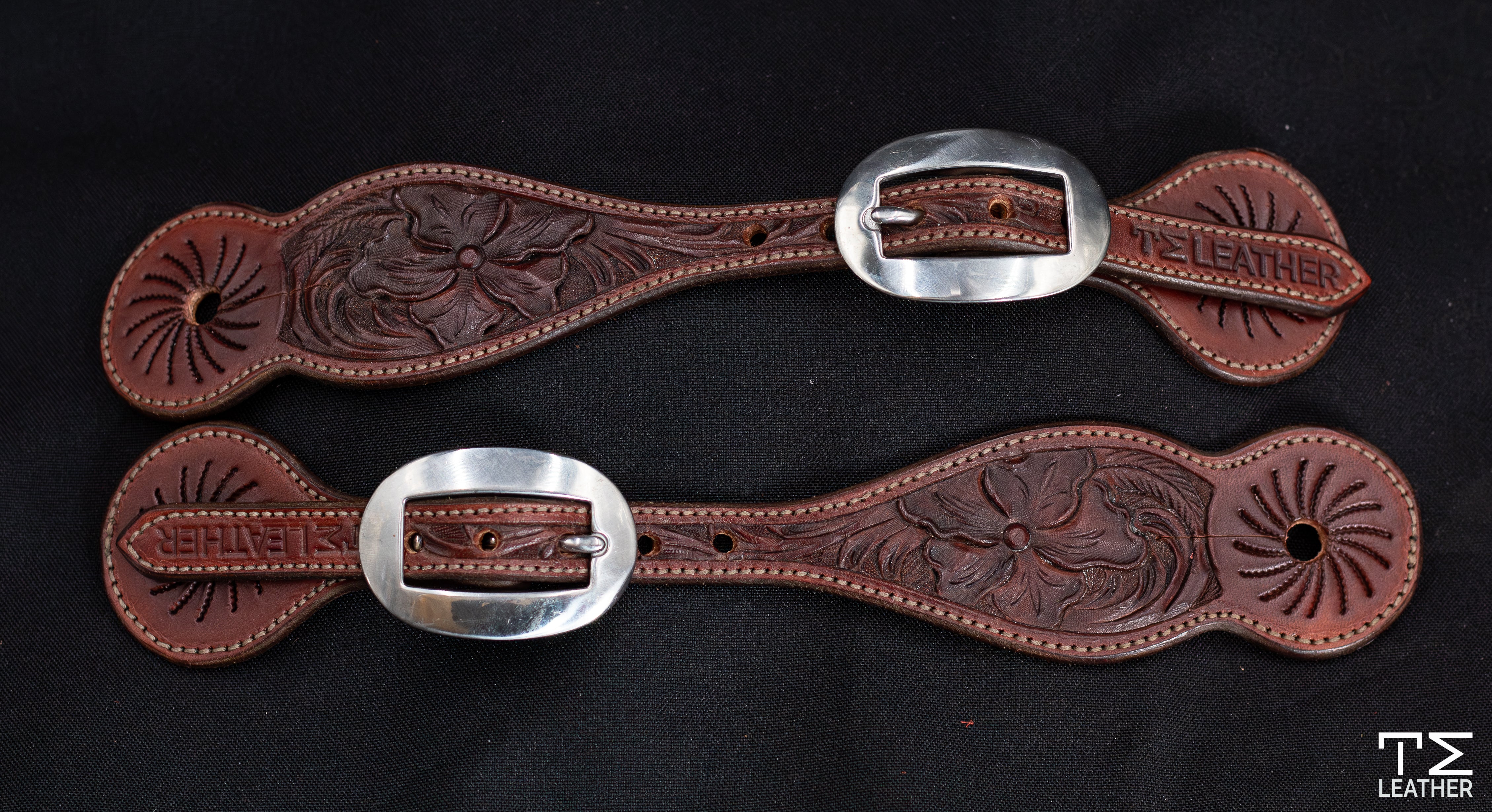 Mahogany Small Floral Spur Straps