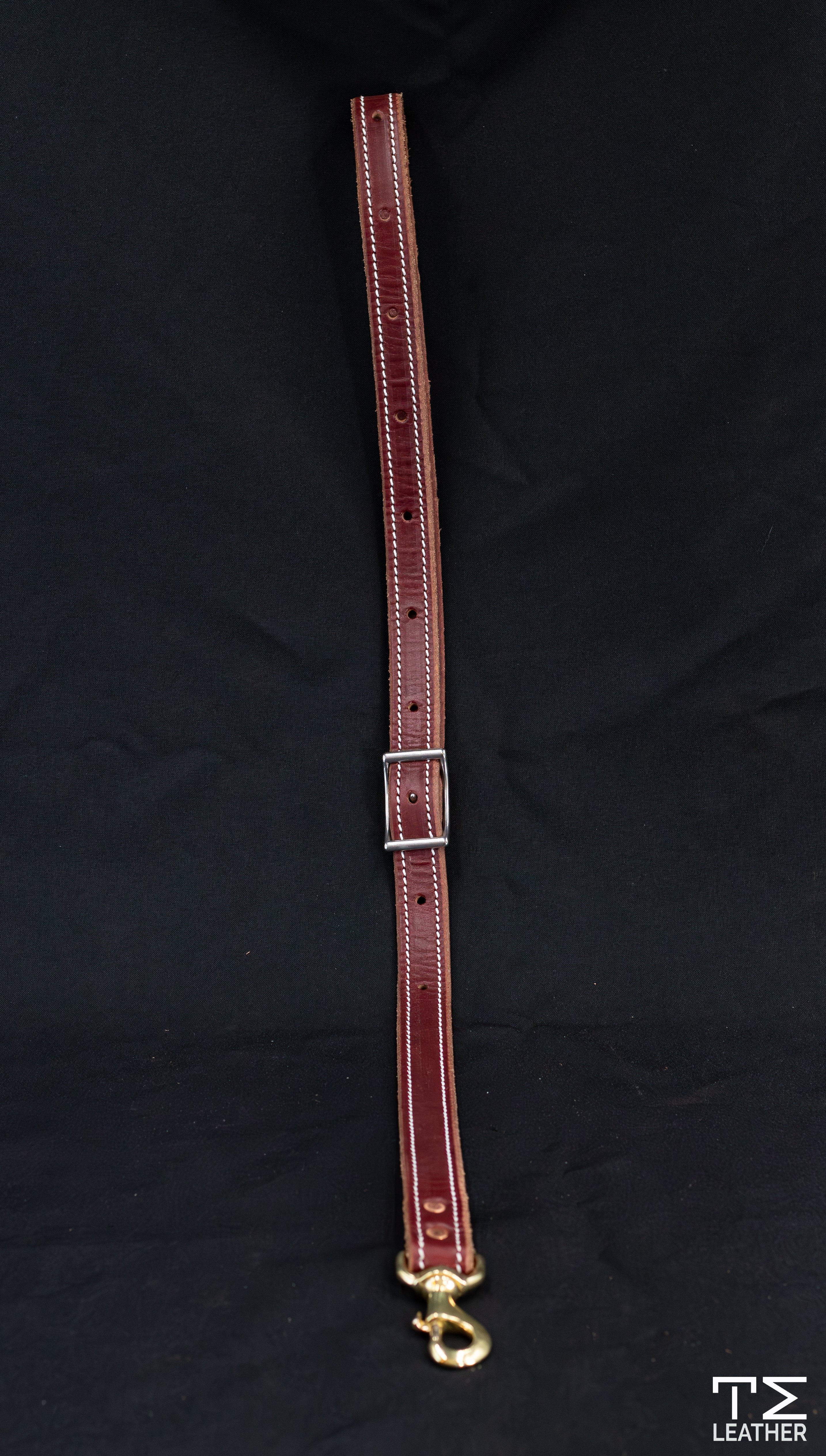 1" Stitched Latigo Leather Tie Down Strap with Brass Snaps