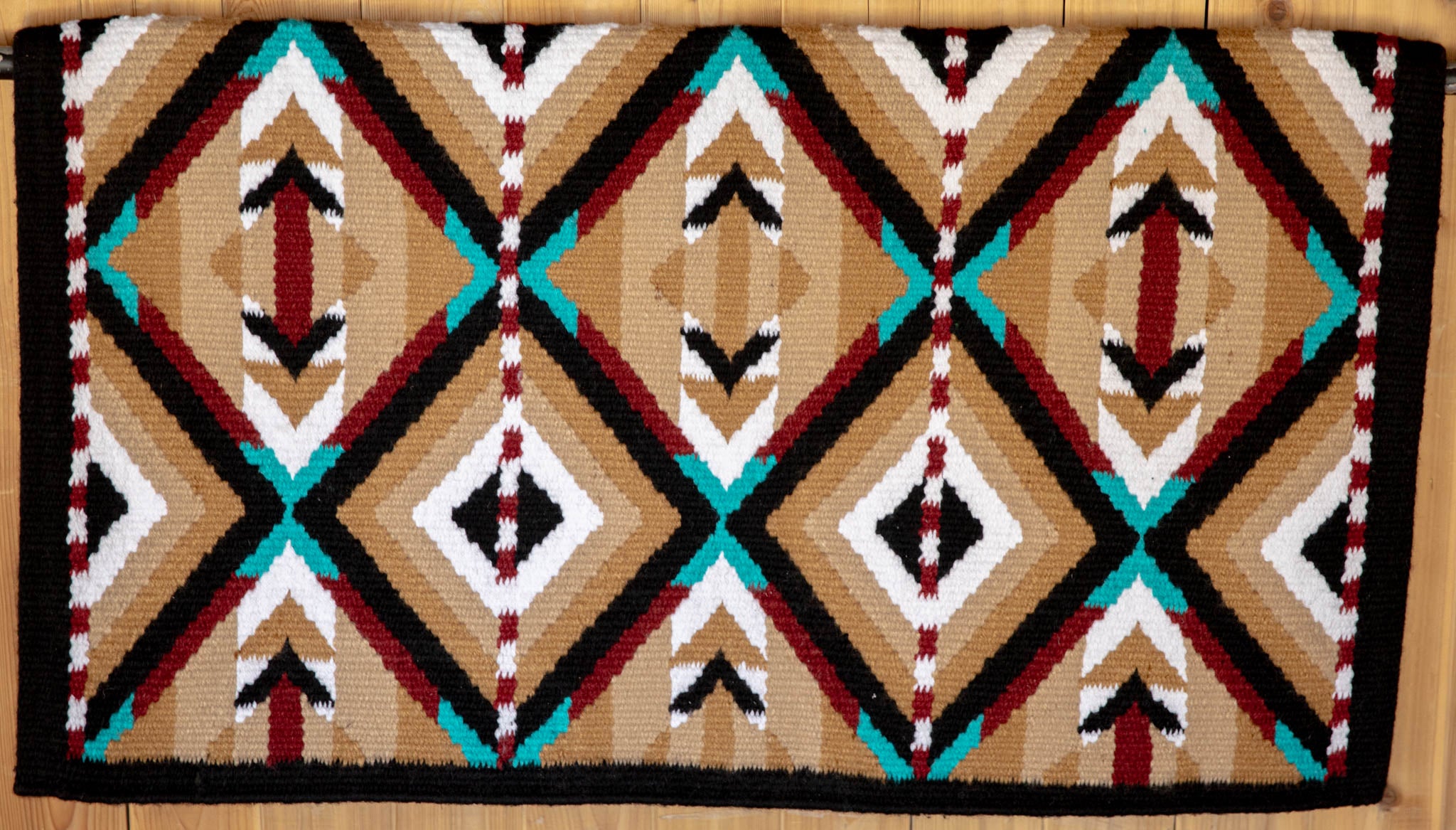 Black, Tans, Light Teal, Dark Red w/ White Accents Flat Show Blanket