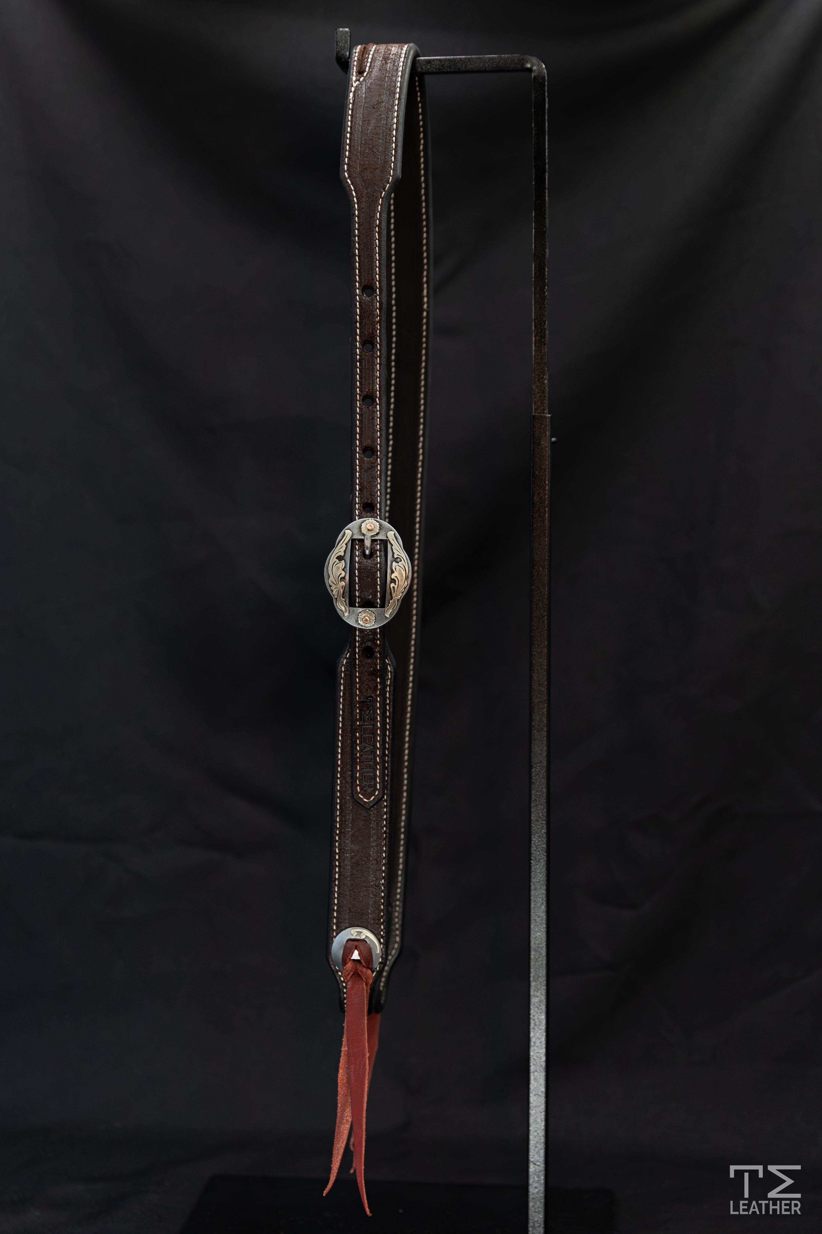 Working Slit Ear Chocolate Roughout w/ Silver Oval Floral/Copper Buckle & Matching Slotted Concho