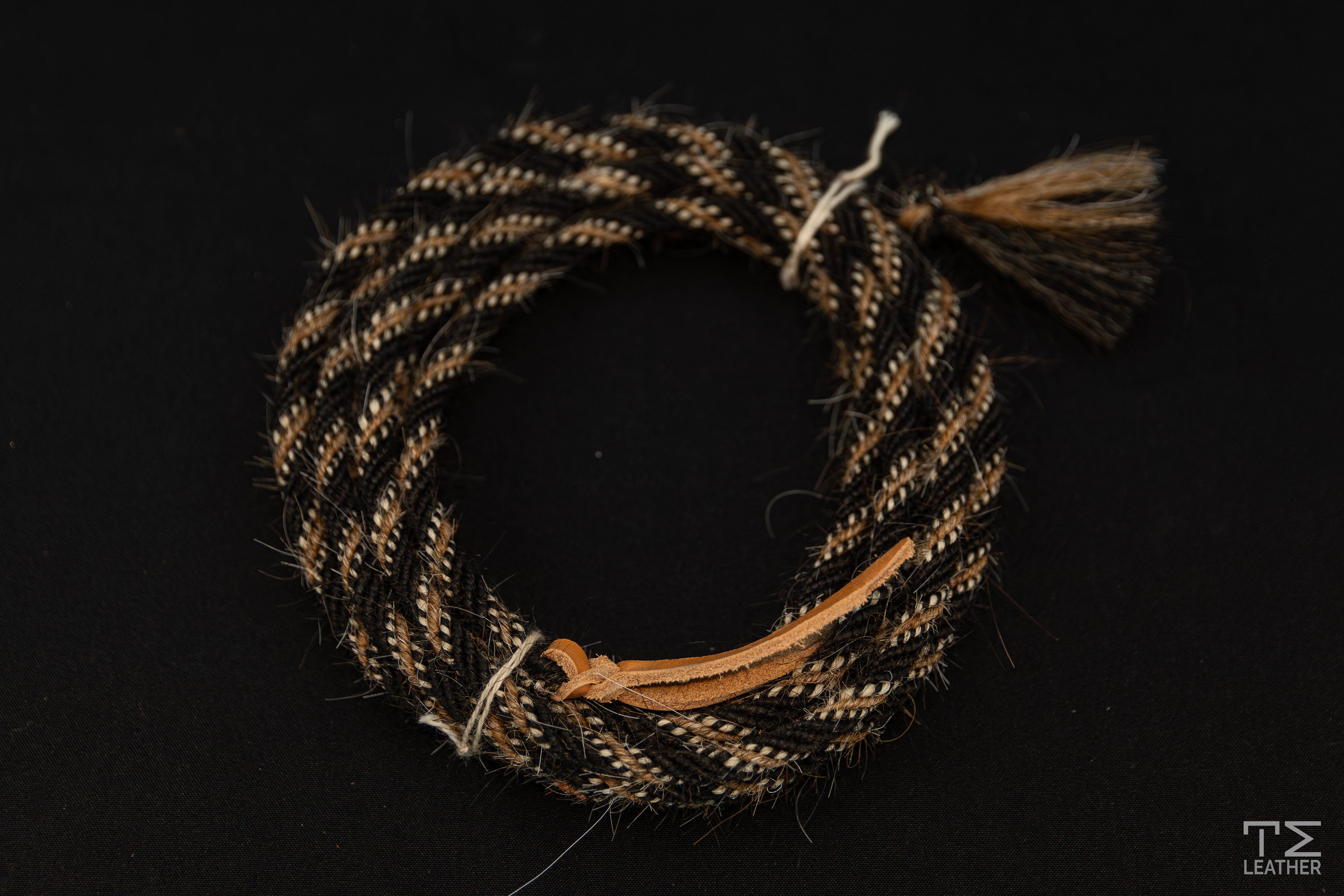 3/8" Black, Light Brown & White Horsehair Mecate