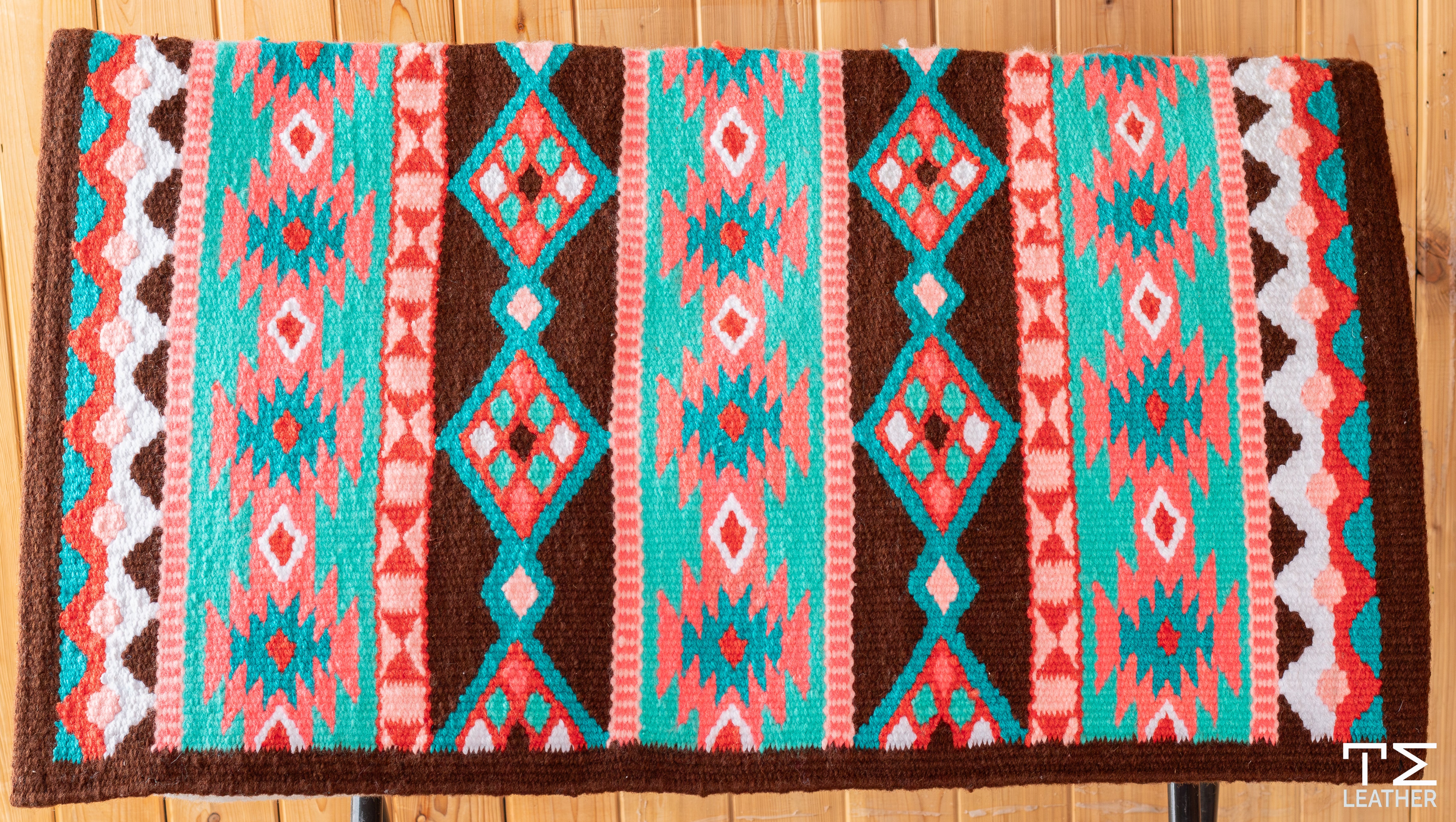 Brown, Salmon, Coral, Rust, Teal & Mint w/ White Accents Flat Show Blanket