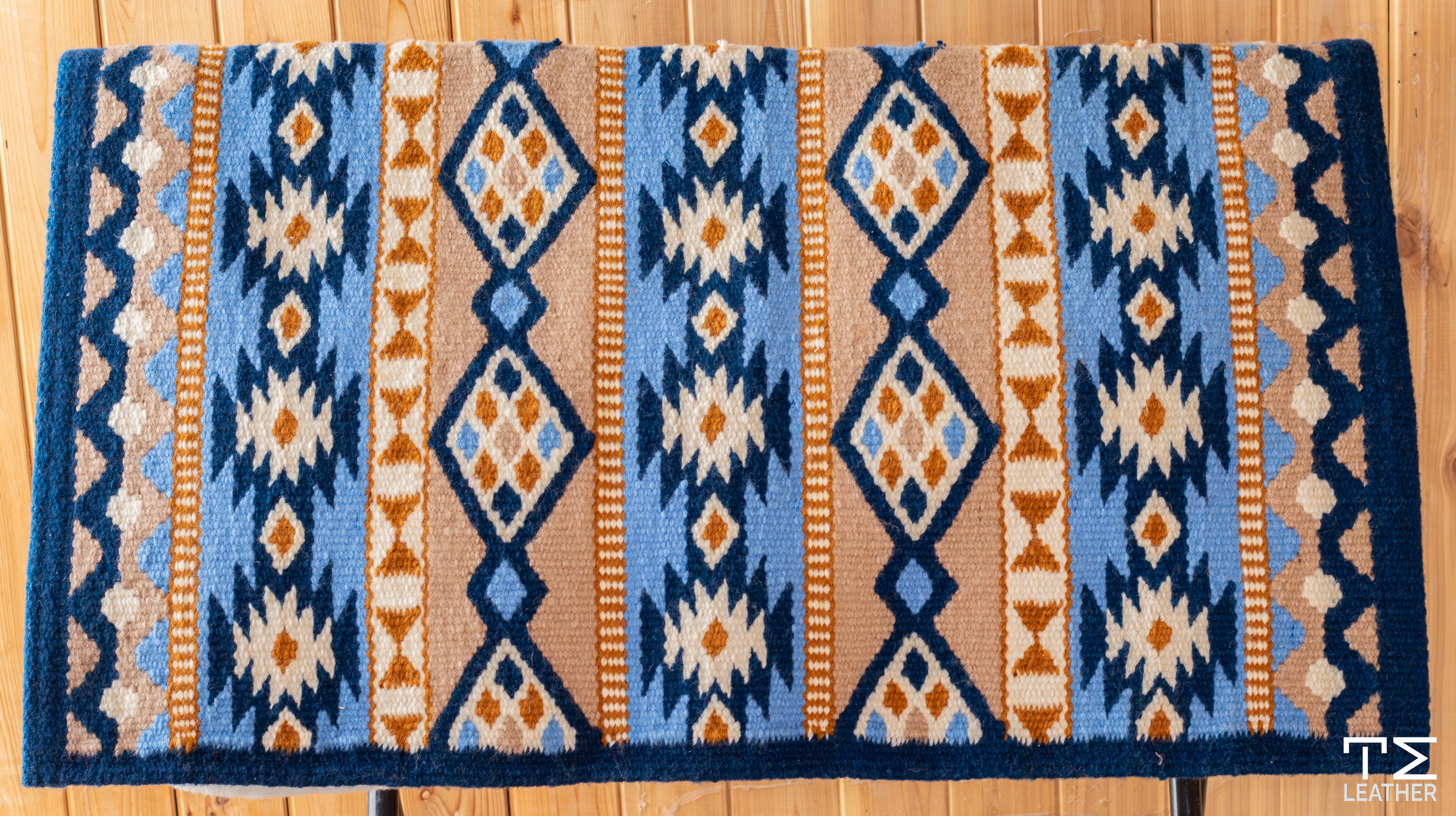 Navy, Light Blue, and Tans with Cream Accents Flat Show Blanket