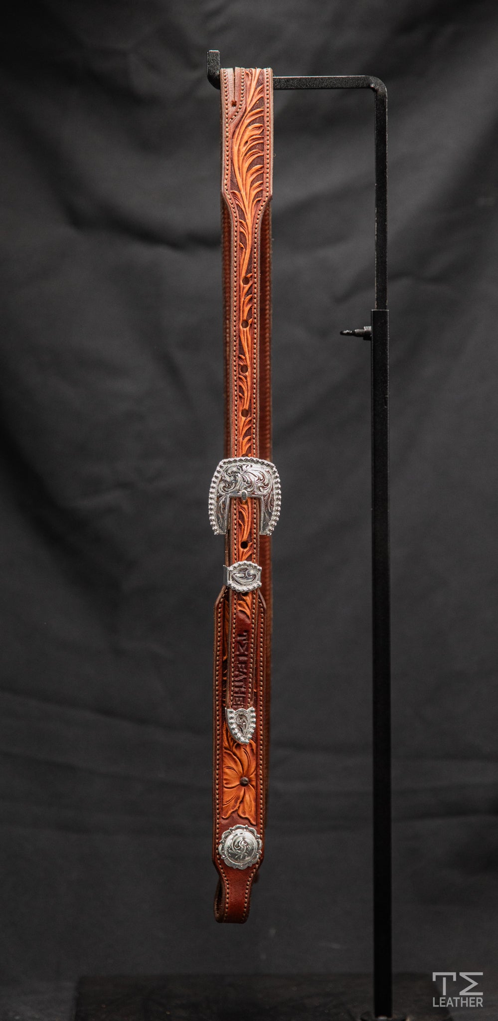 Slit Ear Mahogany & Light Brown Floral w/ Silver Plated Hardware w/ Berry Edge & Conchos