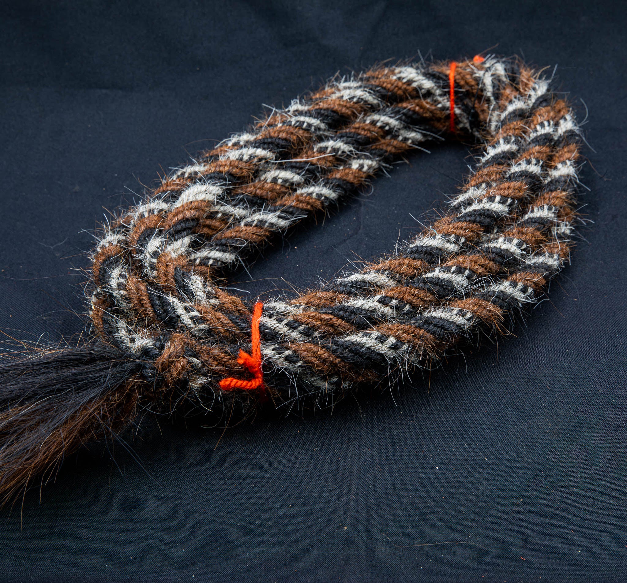5/8" Black & Light Brown w/ Gray Accents Horsehair Mecate