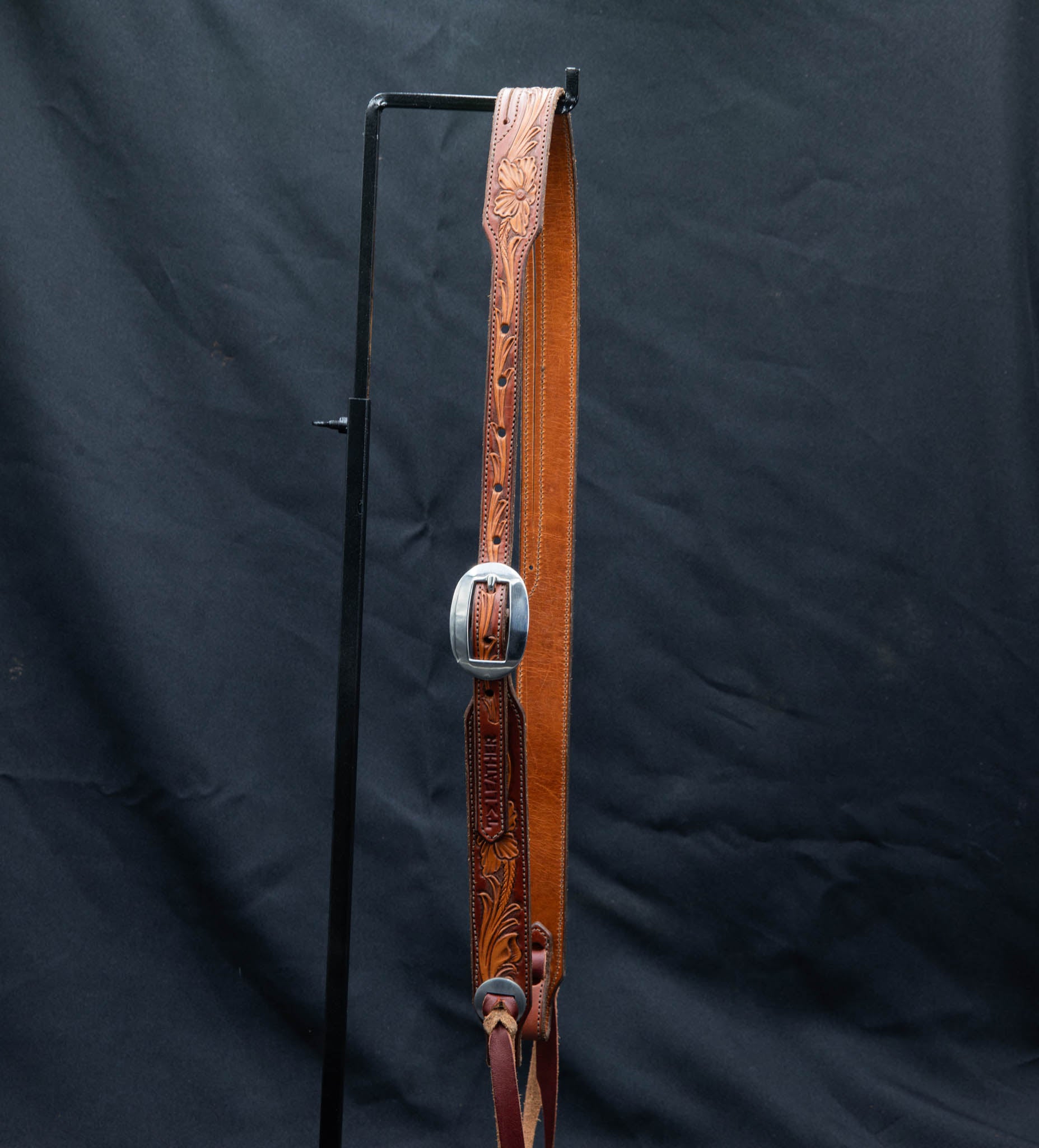 Slit Ear Mahogany & Light Brown Floral w/ Plain Buckle & Conchos